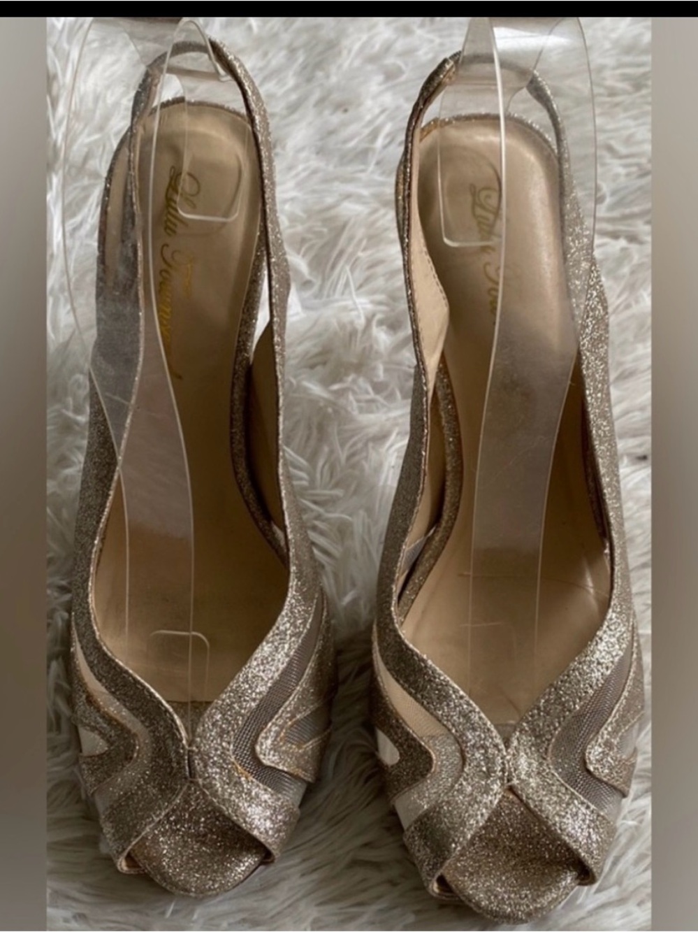 Lulu Townsend Rose Gold Glitter Peep-Toe Slingbacks